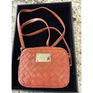 Michael Kors Rust Burnt‎ Orange Woven Shoulder Crossbody Bag Leather 1973